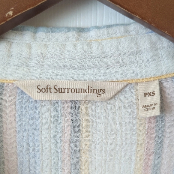 Soft Surroundings Colorful Striped Gauze Tied Quarter Sleeve Button Down Top XSP - Picture 4 of 10